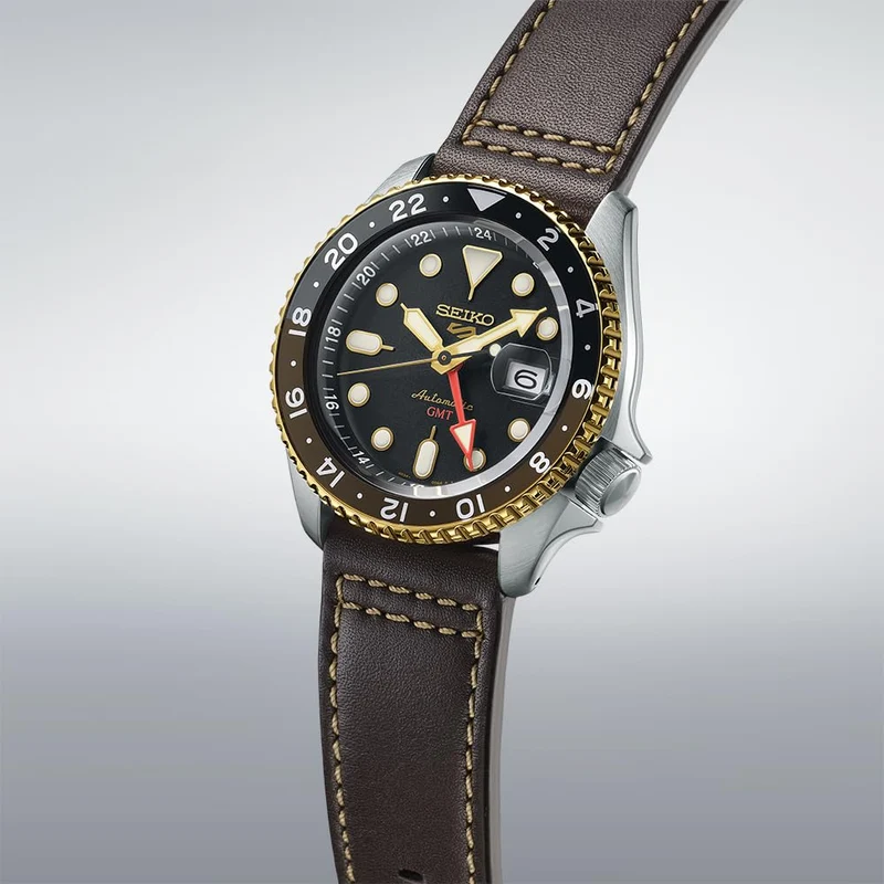 SEIKO 5 Sports SBSC020 SKX GMT Automatic Men's Watch Brown Leather