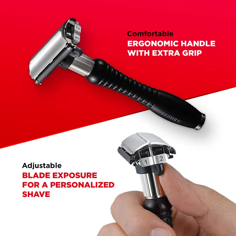 FEATHER Adjustable Double Edge Razor with 2 Hi-Stainless Blades Japan