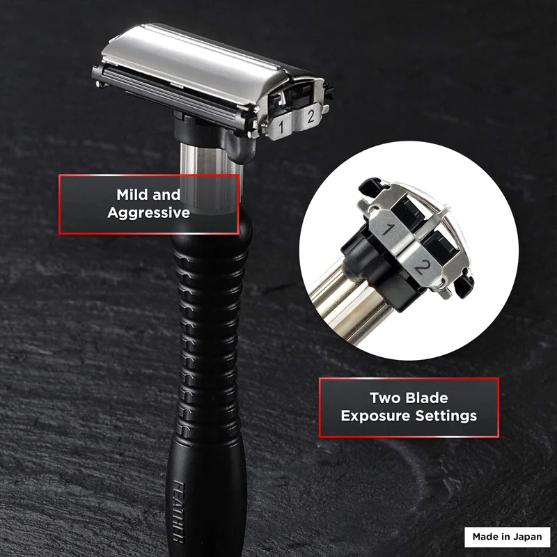 FEATHER Adjustable Double Edge Razor with 2 Hi-Stainless Blades Japan