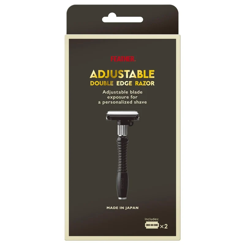 FEATHER Adjustable Double Edge Razor with 2 Hi-Stainless Blades Japan