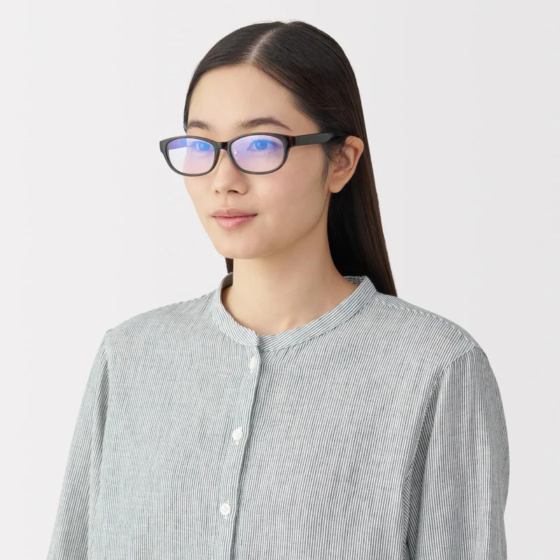 MUJI Blue Light Blocking Oval Sunglasses Unisex Adult DFD16A5S Brown