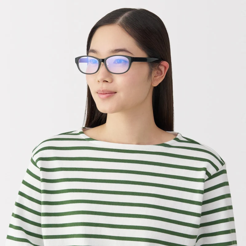 MUJI Blue Light Blocking Oval Sunglasses Unisex Adult DFD16A5S Black