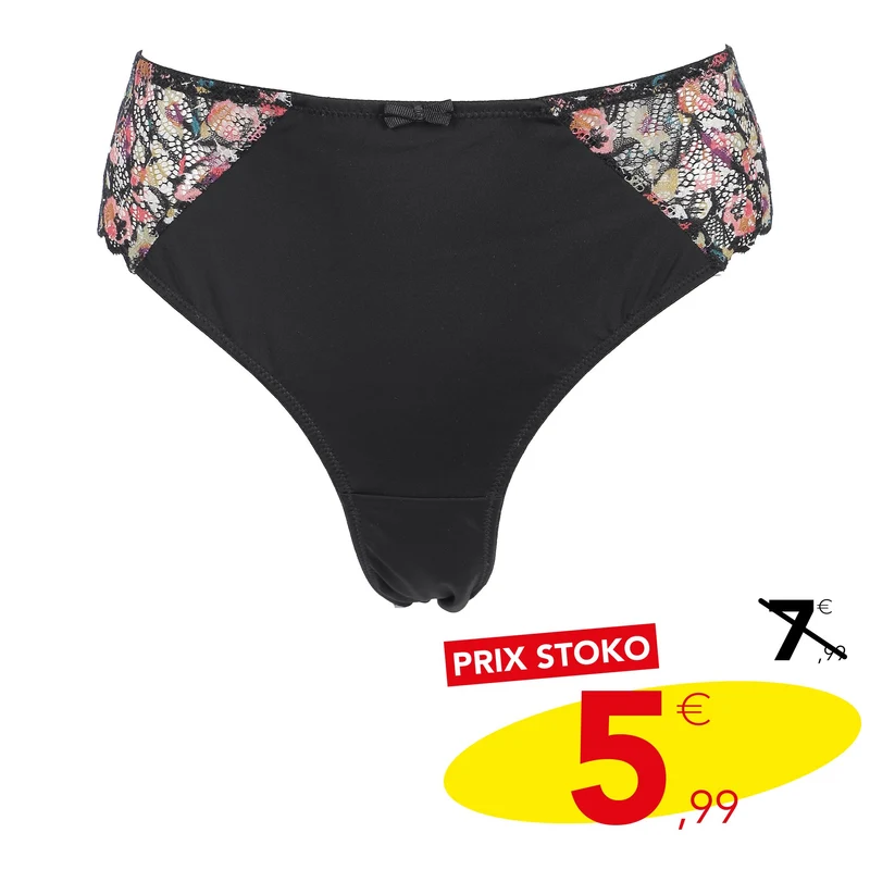 Slip dentelle imprimée noir
