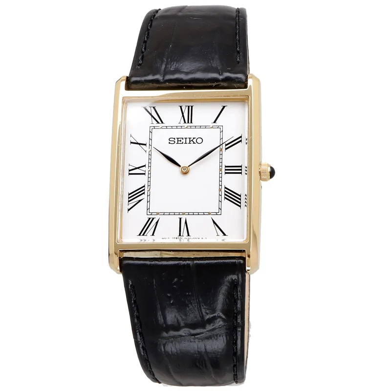 [SEIKO] Men's Square Design Quartz Watch SWR052 White Dial/Black Leather Band