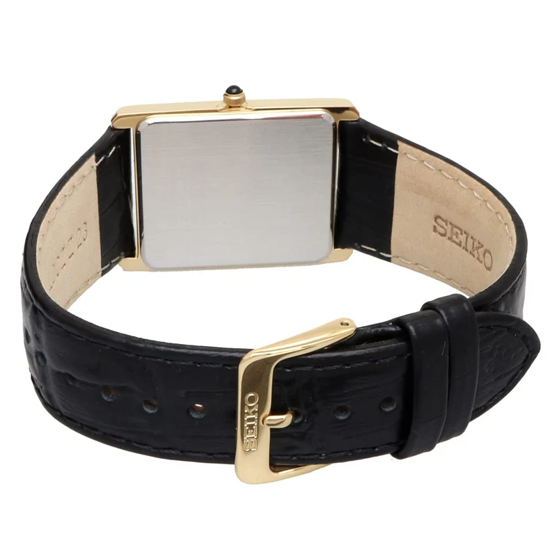 [SEIKO] Men's Square Design Quartz Watch SWR052 White Dial/Black Leather Band